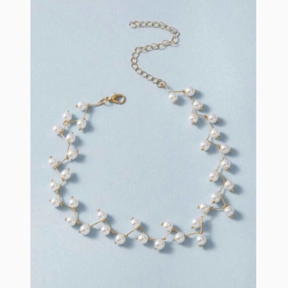 "Under the Sea" Pearl Choker Silver/Gold Necklace - Picture 3 of 7